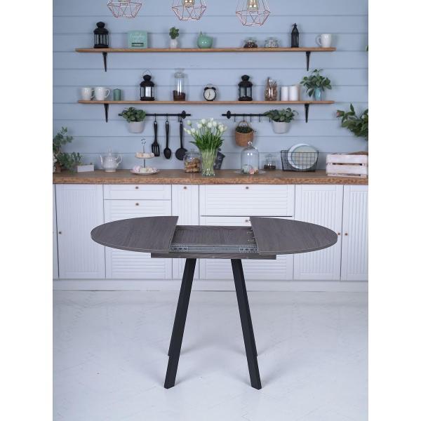 Стол обеденный Frenesie Элип профиль кухонный круглый раздвижной, ясень анкор тёмный, 85х85/120х75 см.