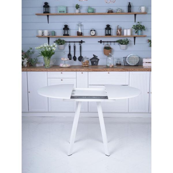 Стол обеденный Frenesie Элип профиль кухонный круглый раздвижной, белый шагрень, 85х85/120х75 см.