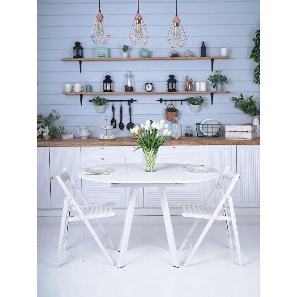 Стол обеденный Frenesie Элип профиль кухонный круглый раздвижной, белый шагрень, 85х85/120х75 см.