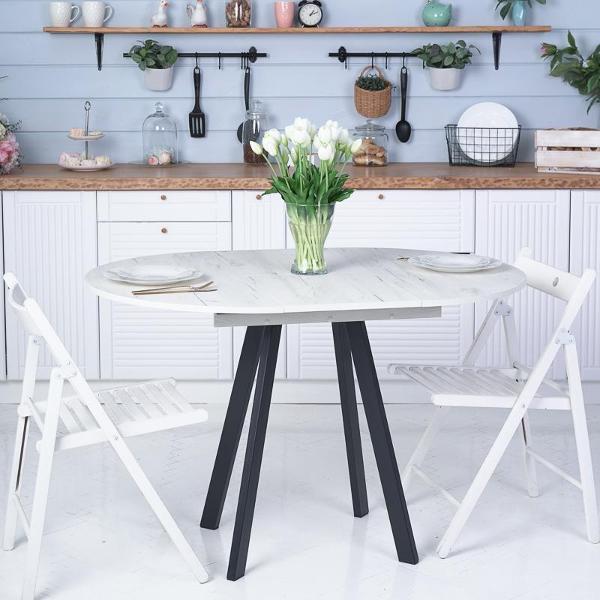 Стол обеденный Frenesie Элип профиль кухонный круглый раздвижной, дуб крафт белый, 85х85/120х75 см.