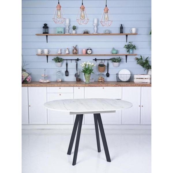 Стол обеденный Frenesie Элип профиль кухонный круглый раздвижной, дуб крафт белый, 85х85/120х75 см.