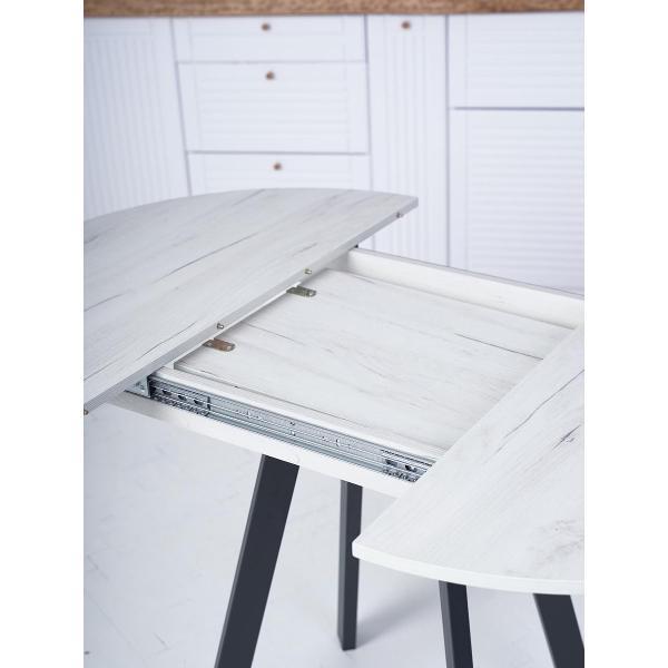 Стол обеденный Frenesie Элип профиль кухонный круглый раздвижной, дуб крафт белый, 85х85/120х75 см.