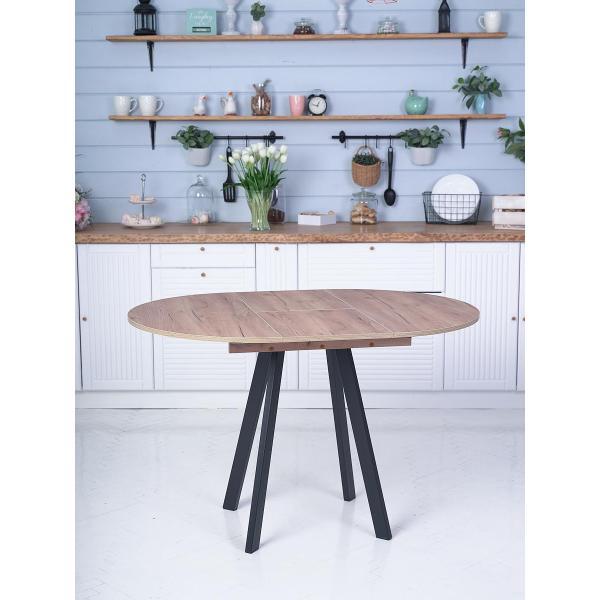 Стол обеденный Frenesie Элип профиль кухонный круглый раздвижной, дуб крафт золотой, 85х85/120х75 см.