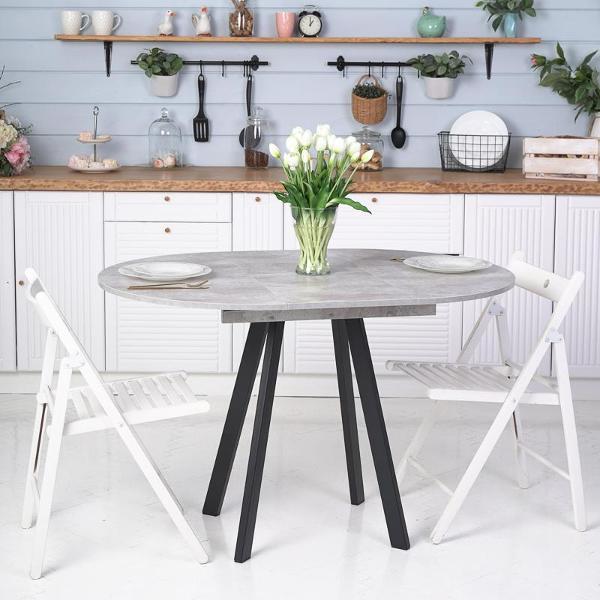 Стол обеденный Frenesie Элип профиль кухонный круглый раздвижной, камень светлый, 85х85/120х75 см.