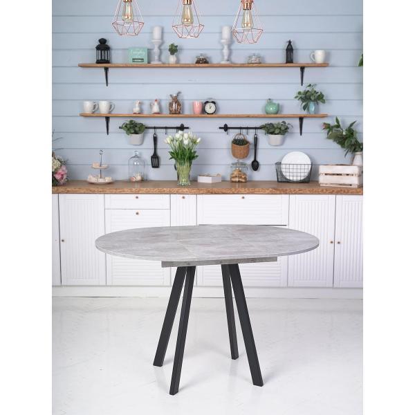 Стол обеденный Frenesie Элип профиль кухонный круглый раздвижной, камень светлый, 85х85/120х75 см.