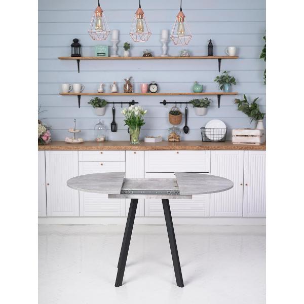 Стол обеденный Frenesie Элип профиль кухонный круглый раздвижной, камень светлый, 85х85/120х75 см.