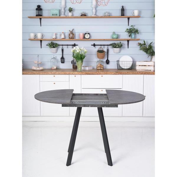 Стол обеденный Frenesie Элип профиль кухонный круглый раздвижной, камень тёмный, 85х85/120х75 см.