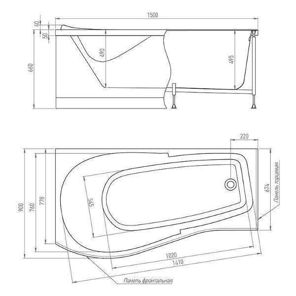 Ванна Timo Акриловая чаша VINO1590L 150*90*66