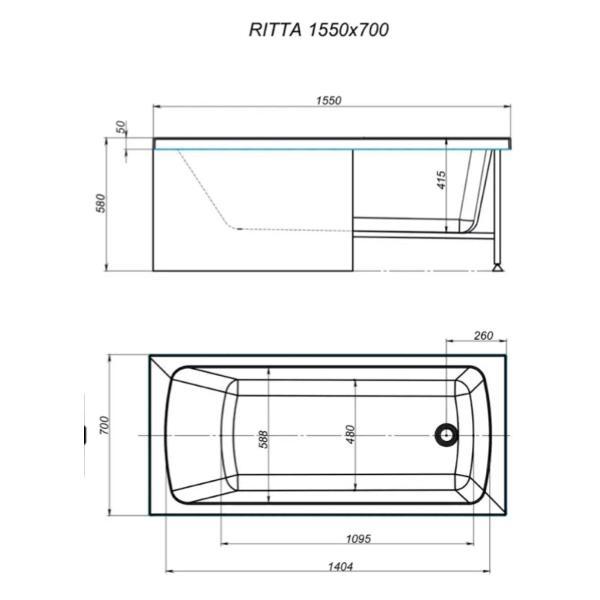 Ванна Timo Акриловая чаша RITTA 155*70 СМ