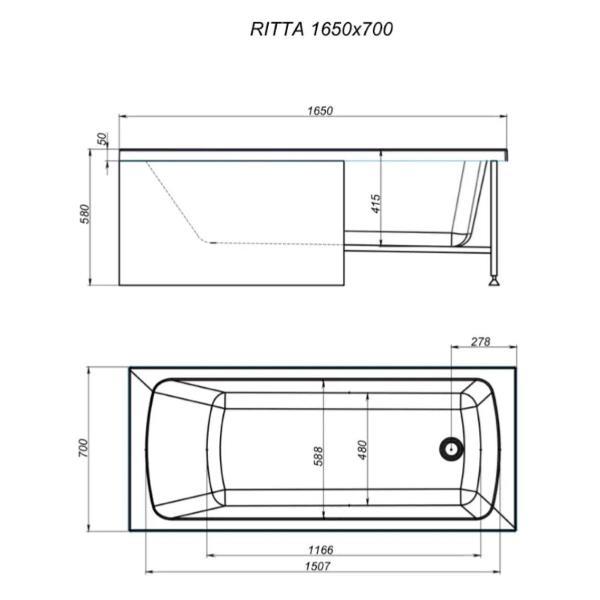 Ванна Timo Акриловая чаша RITTA 165*70 СМ