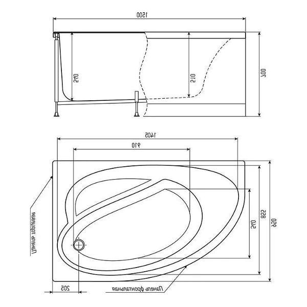 Ванна Timo Акриловая IVA1595L 150*95*70 на каркасе с перелив
