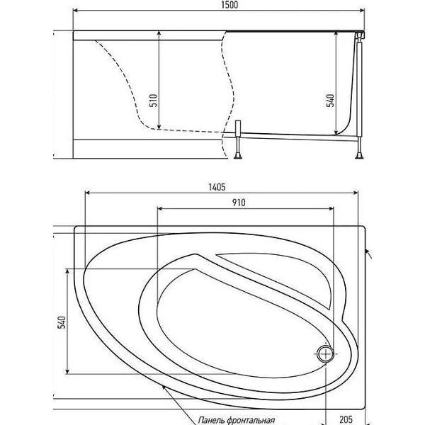 Ванна Timo Акриловая IVA1595R 150*95*70 на каркасе с ереливо