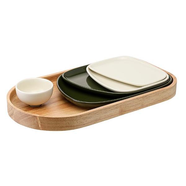 Набор тарелок Liberty Jones из 5-ти сервировочных на деревянном подносе Sorrento