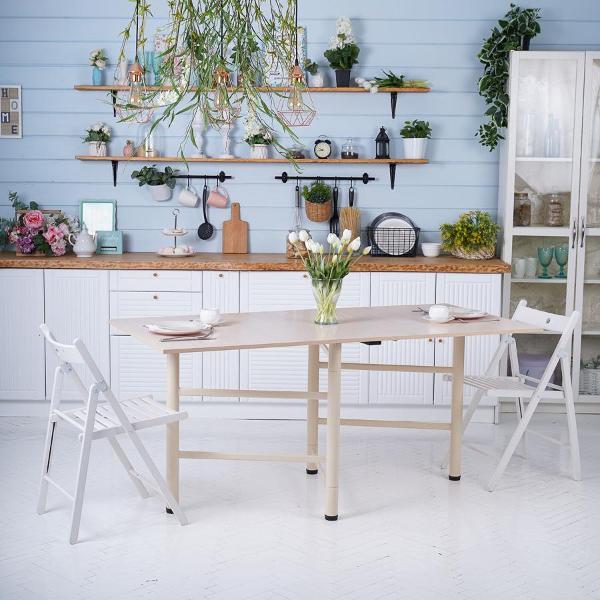 Стол обеденный Frenesie книжка кухонный раскладной, дуб молочный, 26/166х80х75 см.