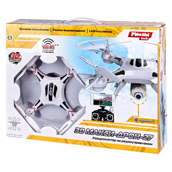 Радиоуправляемый квадрокоптер Mioshi 3D Макси-дрон-27, 27,5 см (MTE1209-027)
