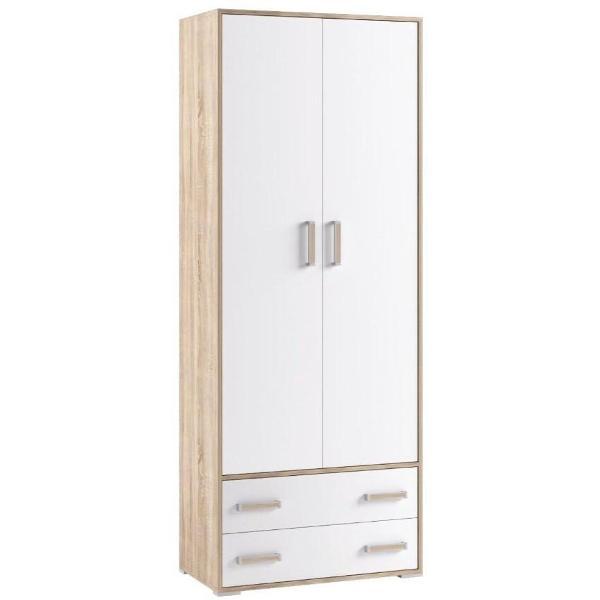 Шкаф распашной ТЭКС мебель двухстворчатый универсальный, с ящиками, Белый/Сонома ЛДСП