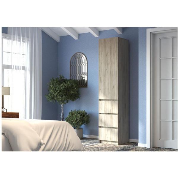 Шкаф распашной МК Стиль ШК-003 с ящиками, одностворчатый, ЛДСП, крафт серый/кашемир