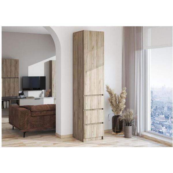 Шкаф распашной МК Стиль ШК-003 с ящиками, одностворчатый, ЛДСП, крафт серый/кашемир