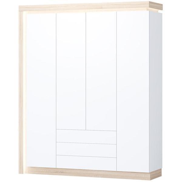 Шкаф распашной Регион 58 №3 со штангой для вешалок и полками, Белый глянец/Сонома (подсветка)