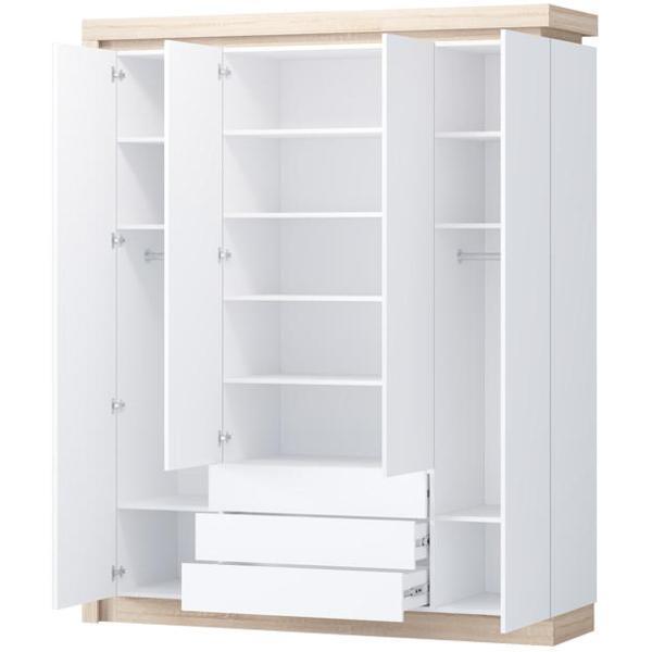 Шкаф распашной Регион 58 №3 со штангой для вешалок и полками, Белый глянец/Сонома (подсветка)