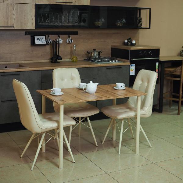 Стол обеденный Frenesie нераздвижной Слим лофт, дуб вотан, опоры металл кремовые, 110x70x75 см.