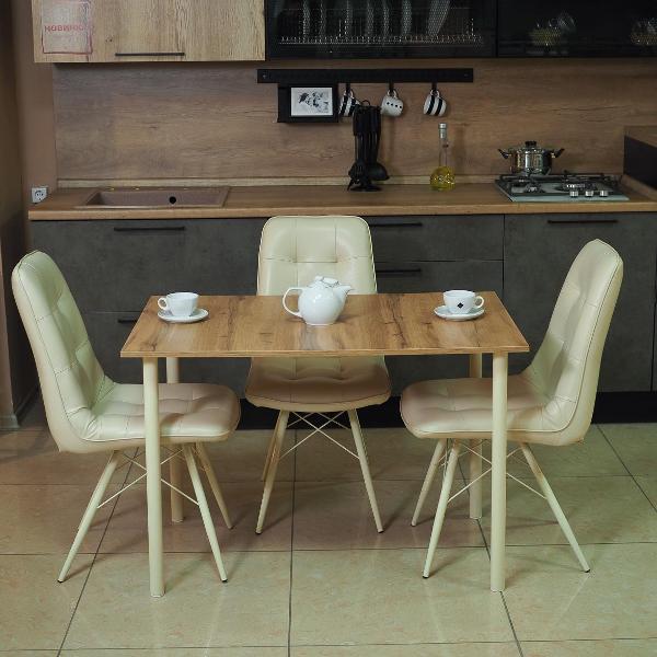 Стол обеденный Frenesie нераздвижной Слим лофт, дуб вотан, опоры металл кремовые, 110x70x75 см.