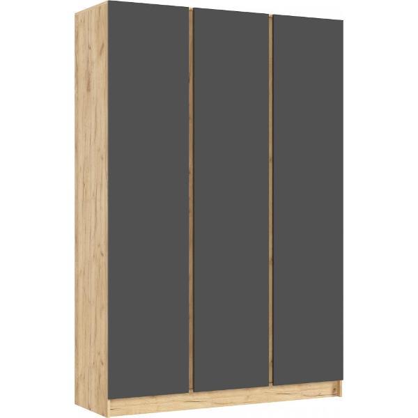 Шкаф распашной МИФ Мебель 3-х створчатый 1500, со штангой для вешалок и полками, Графит/Дуб Крафт