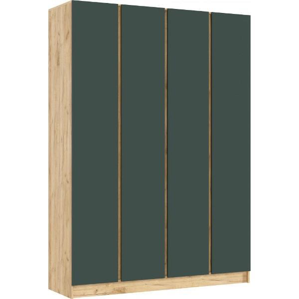 Шкаф распашной МИФ Мебель 4-х створчатый 1600, со штангой для вешалок и полками, Дуб крафт/Изумрудный