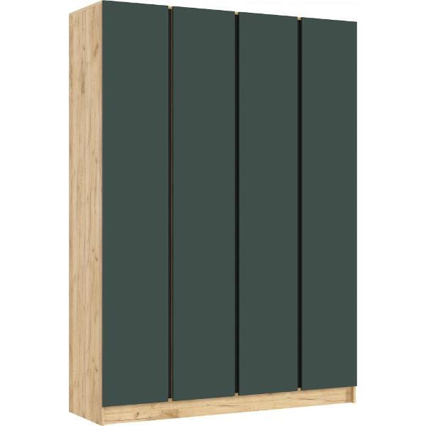 Шкаф распашной МИФ Мебель 4-х створчатый 1600, со штангой для вешалок и полками, Дуб крафт/Изумрудный