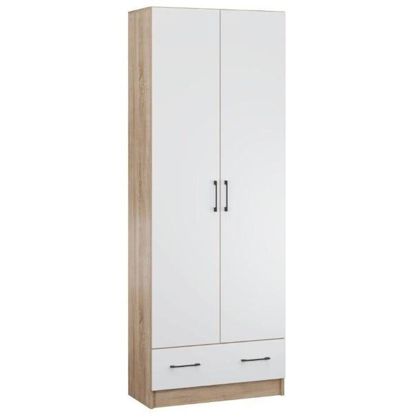 Шкаф распашной ТЭКС мебель двухдверный, с выдвижной штангой и 4 полками, ЛДСП, дуб сонома/Белый