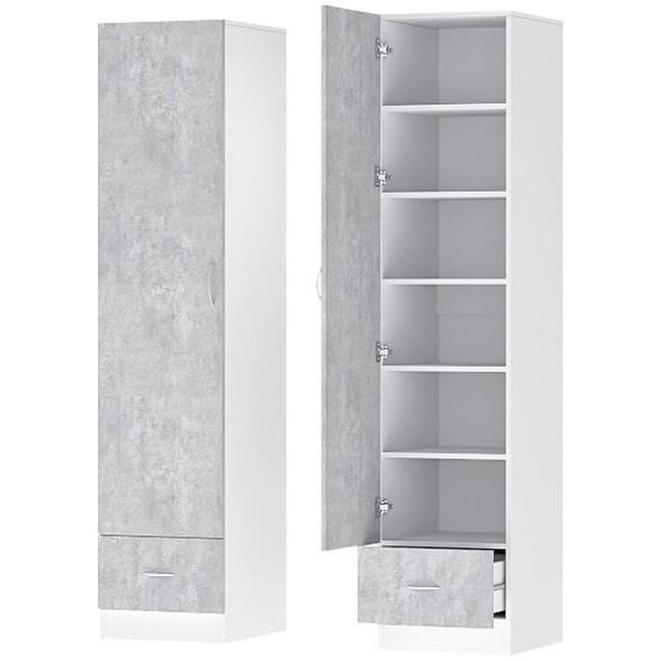 Шкаф распашной Диал Детский Пенал ЛДСП, с ящиком на роликовых направляющих, Белый/Цемент  светлый