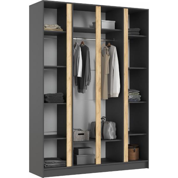 Шкаф распашной МИФ Мебель 4-х створчатый 1600, в современном стиле, графит/графит (ЛДСП)