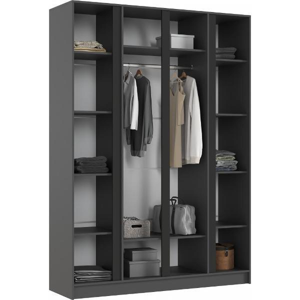 Шкаф распашной МИФ Мебель 4-х створчатый 1600, в современном стиле, графит/графит (ЛДСП)