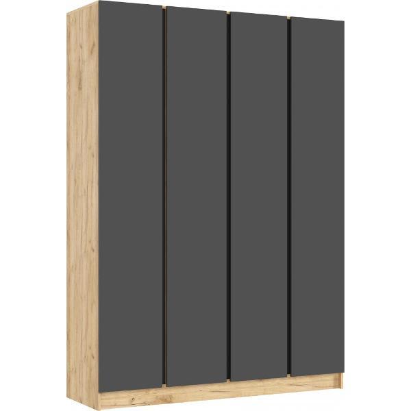 Шкаф распашной МИФ Мебель 4-х створчатый 1600, в современном стиле, графит/дуб крафт