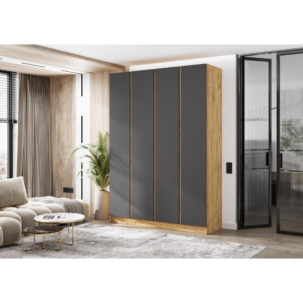 Шкаф распашной МИФ Мебель 4-х створчатый 1600, в современном стиле, графит/дуб крафт