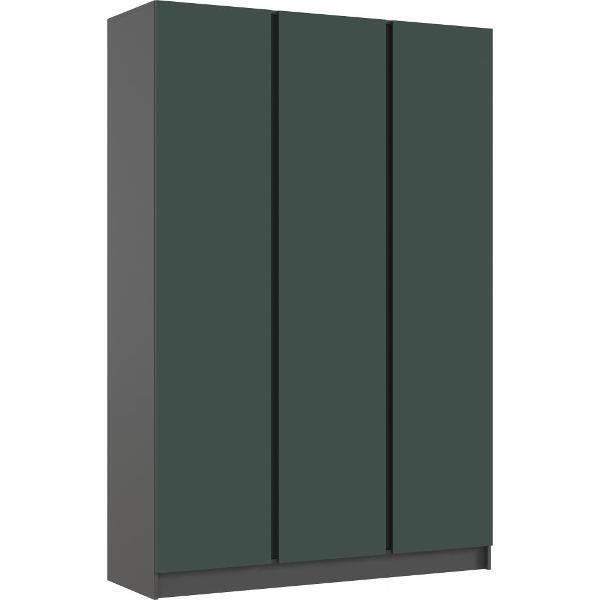 Шкаф распашной МИФ Мебель 3-х створчатый 1500, со штангой для вешалок и полками, Графит/Изумрудный