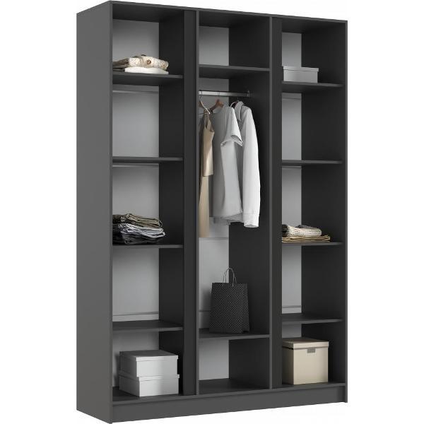 Шкаф распашной МИФ Мебель 3-х створчатый 1500, со штангой для вешалок и полками, Графит/Изумрудный