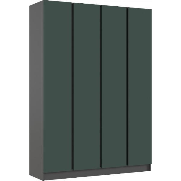 Шкаф распашной МИФ Мебель 4-х створчатый 1600, со штангой для вешалок и полками, Графит/Изумрудный