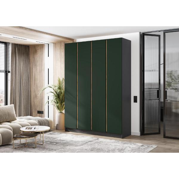 Шкаф распашной МИФ Мебель 4-х створчатый 1600, со штангой для вешалок и полками, Графит/Изумрудный