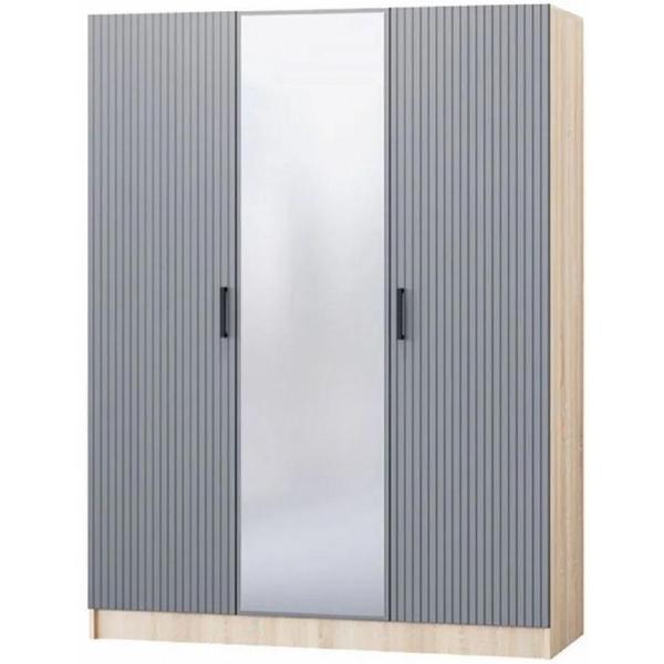 Шкаф распашной Регион 58 3 дверный МДФ с зеркалом, Графит/Дуб Сонома