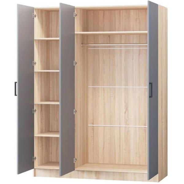 Шкаф распашной Регион 58 3 дверный МДФ с зеркалом, Графит/Дуб Сонома