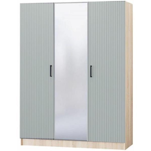 Шкаф распашной Регион 58 3 дверный МДФ с зеркалом, Фисташка/Дуб Сонома