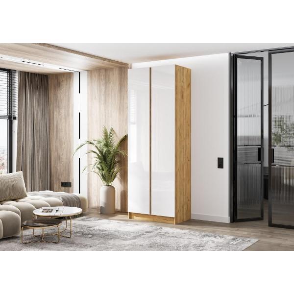 Шкаф распашной МИФ Мебель 2-х створчатый 800, в современном стиле, белый глянец/дуб крафт