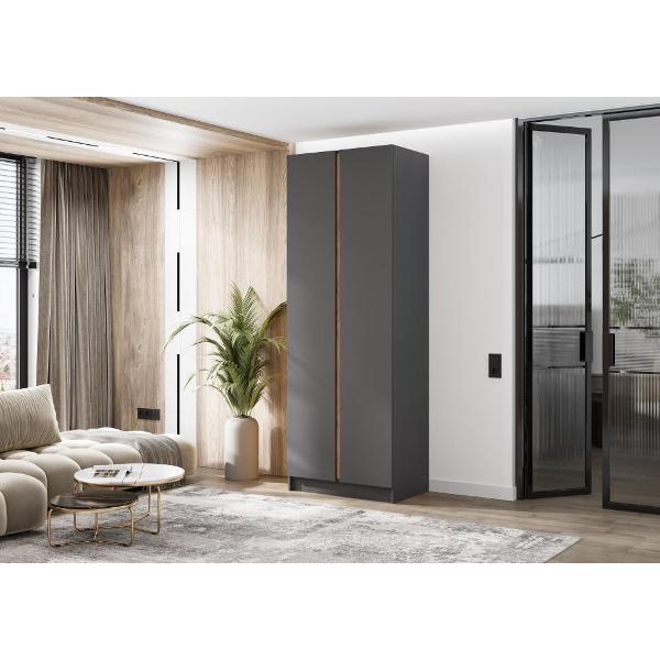 Шкаф распашной МИФ Мебель 2-х створчатый 800, в современном стиле, графит/графит (ЛДСП)