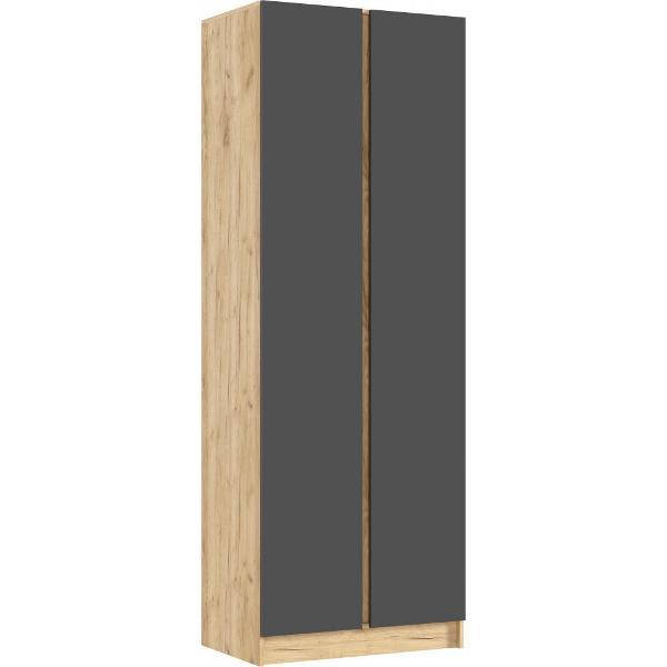 Шкаф распашной МИФ Мебель 2-х створчатый 800, в современном стиле, графит/дуб крафт