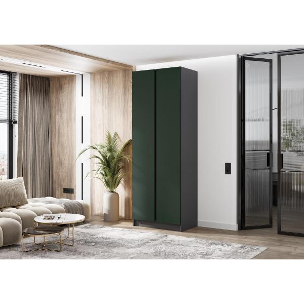 Шкаф распашной МИФ Мебель 2-х створчатый 800, со штангой для вешалок и полками, Графит/Изумрудный