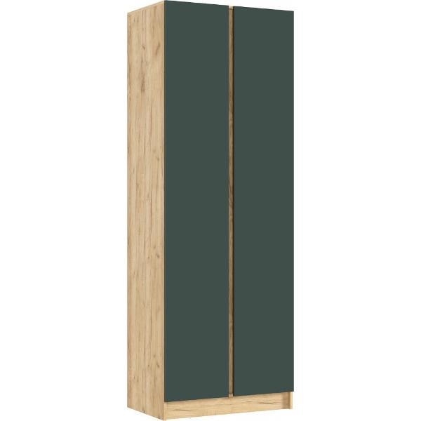 Шкаф распашной МИФ Мебель 2-х створчатый 800, со штангой для вешалок и полками, Дуб крафт/Изумрудный