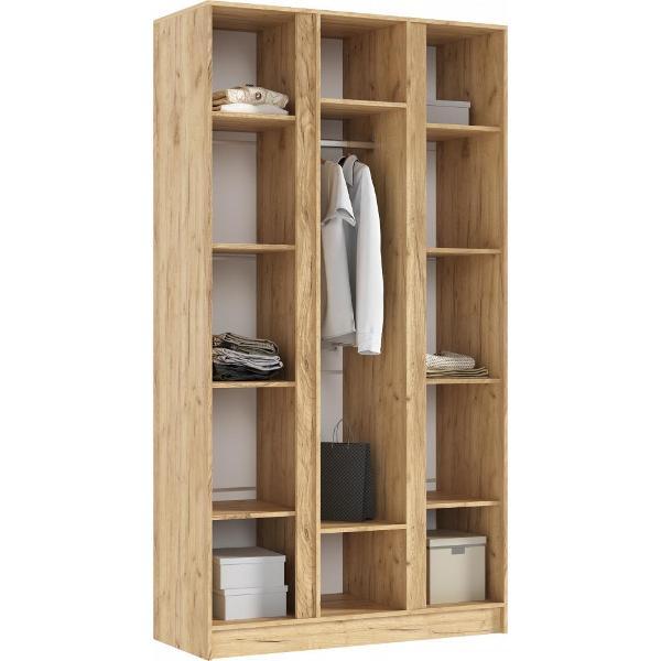 Шкаф распашной МИФ Мебель 3-х створчатый 1200, в современном стиле, белый глянец/дуб крафт