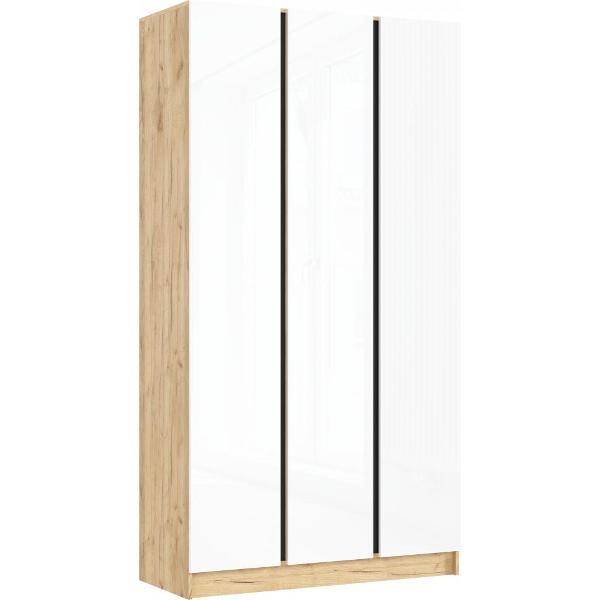 Шкаф распашной МИФ Мебель 3-х створчатый 1200, в современном стиле, белый глянец/дуб крафт