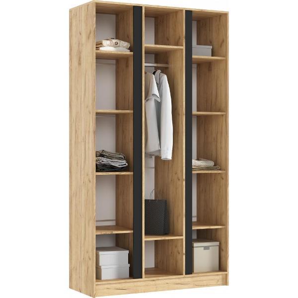 Шкаф распашной МИФ Мебель 3-х створчатый 1200, в современном стиле, белый глянец/дуб крафт